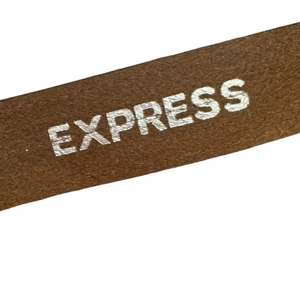 Express Brown Leather Belt Gold Sequins Bronze Studded Vintage NEW Size Small